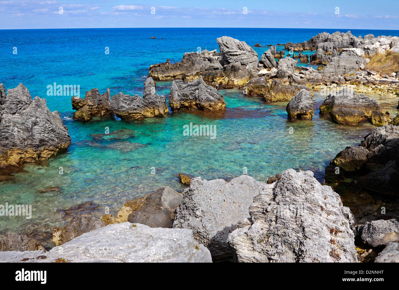 Beautiful beach with coral reef outcrops in Bermuda Stock Photo
