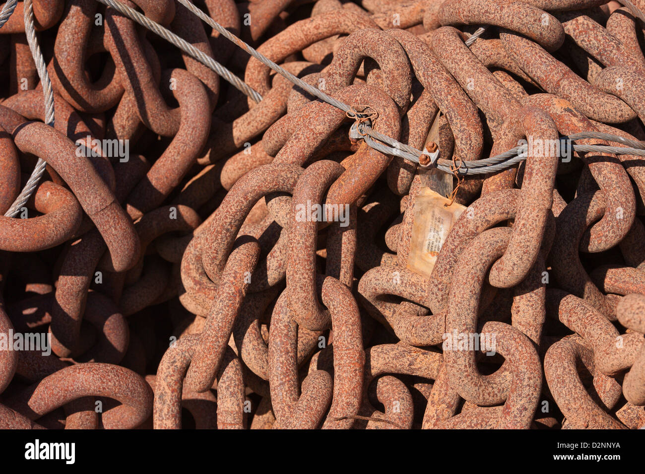 Piles of channel marker bouy anchor chains at the US Coast Guard