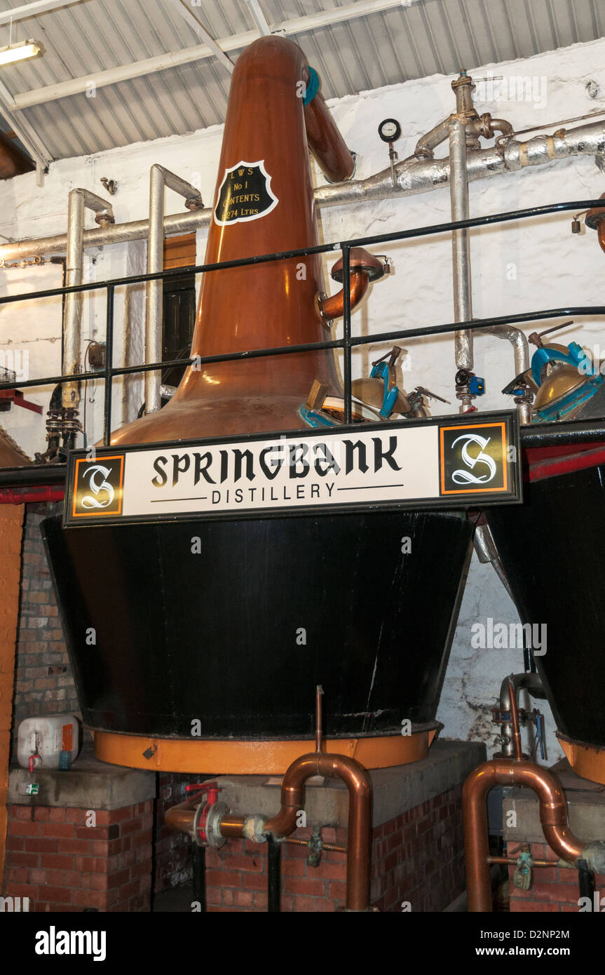 Scotland, Campbeltown, Springbank Distillery, copper pot still Stock Photo