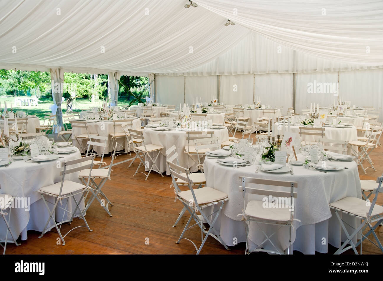 Wedding Marquee set for a party Stock Photo