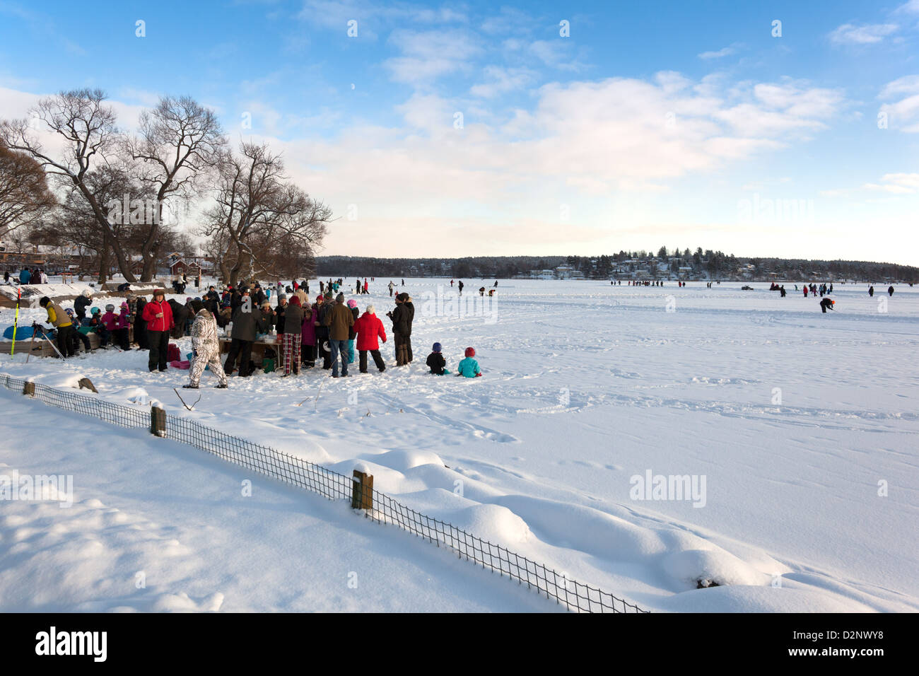 View of Lake Mälaren in winter from the Broadwalk, Sigtuna (Sweden) Stock Photo