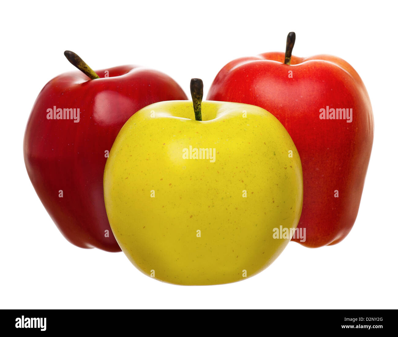 Artificial red, orange and green apples, isolated on white background Stock Photo