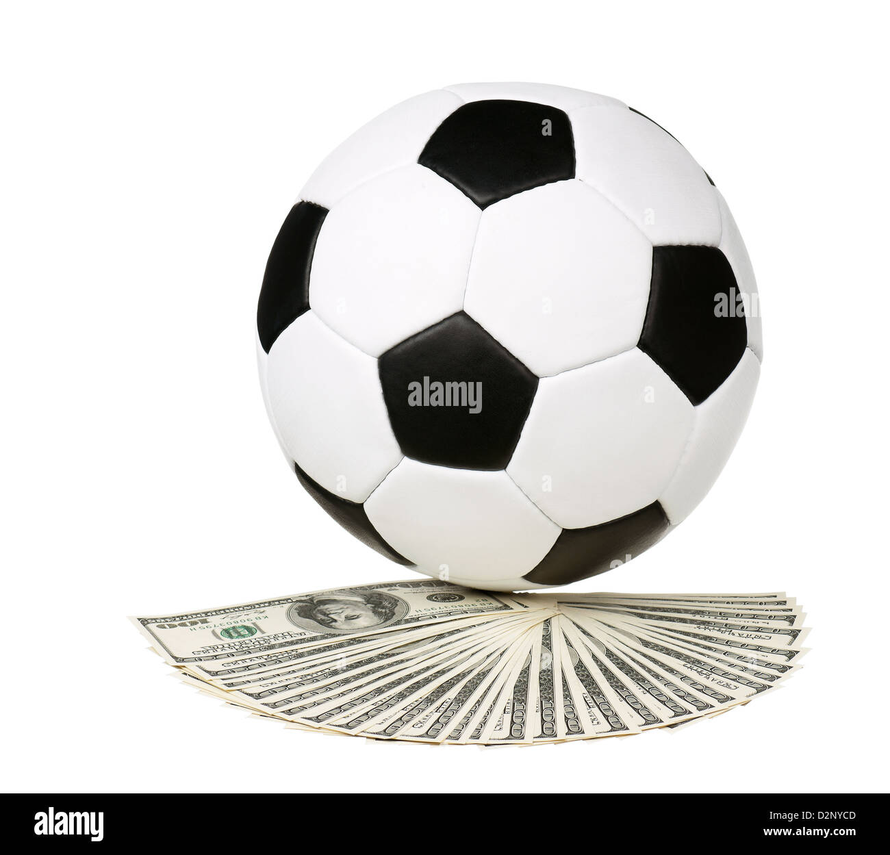 Soccer ball on heap of dollars isolated on a white background Stock Photo Alamy