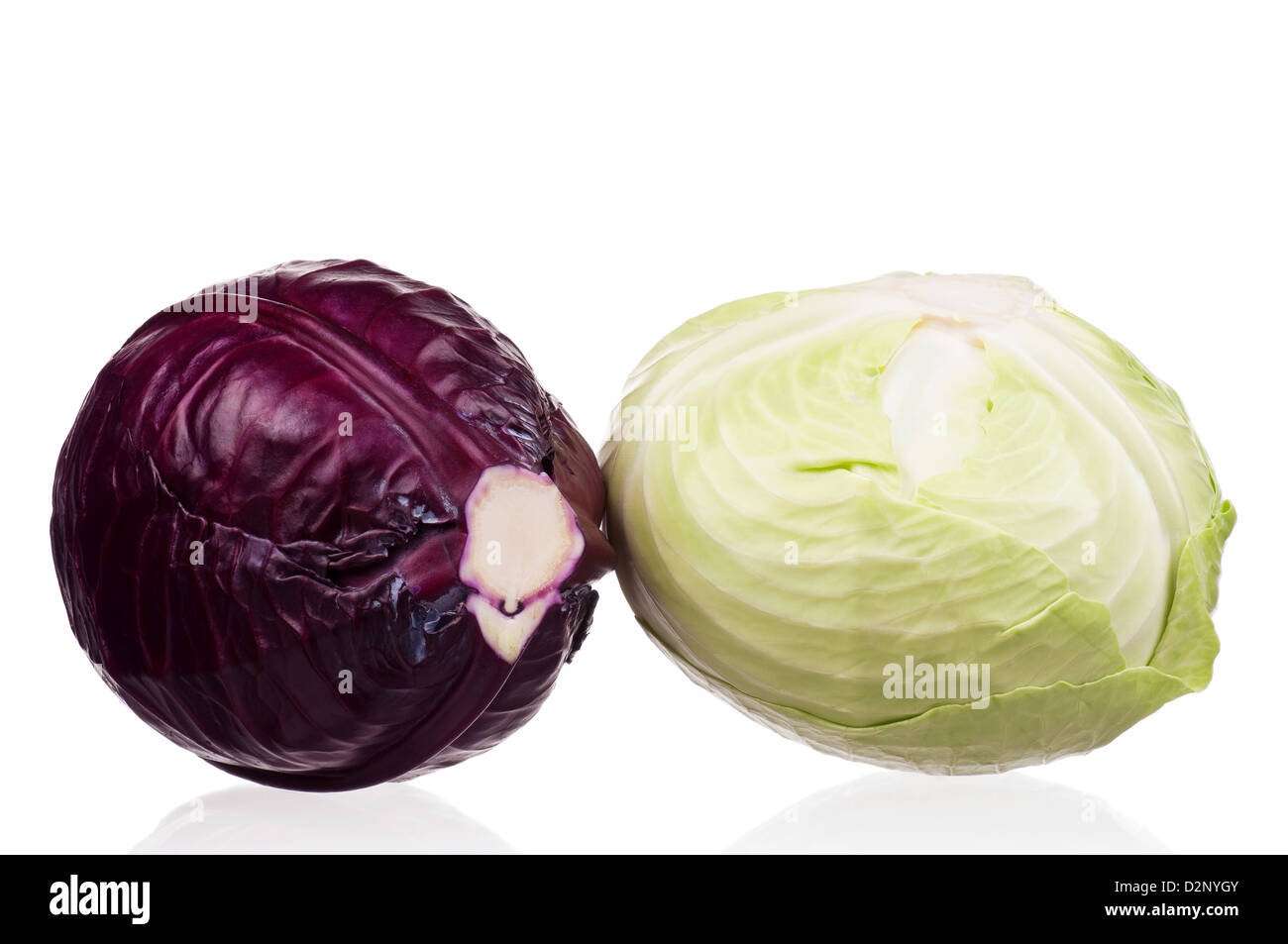 Fresh green and red cabbage vegetable on white background Stock Photo