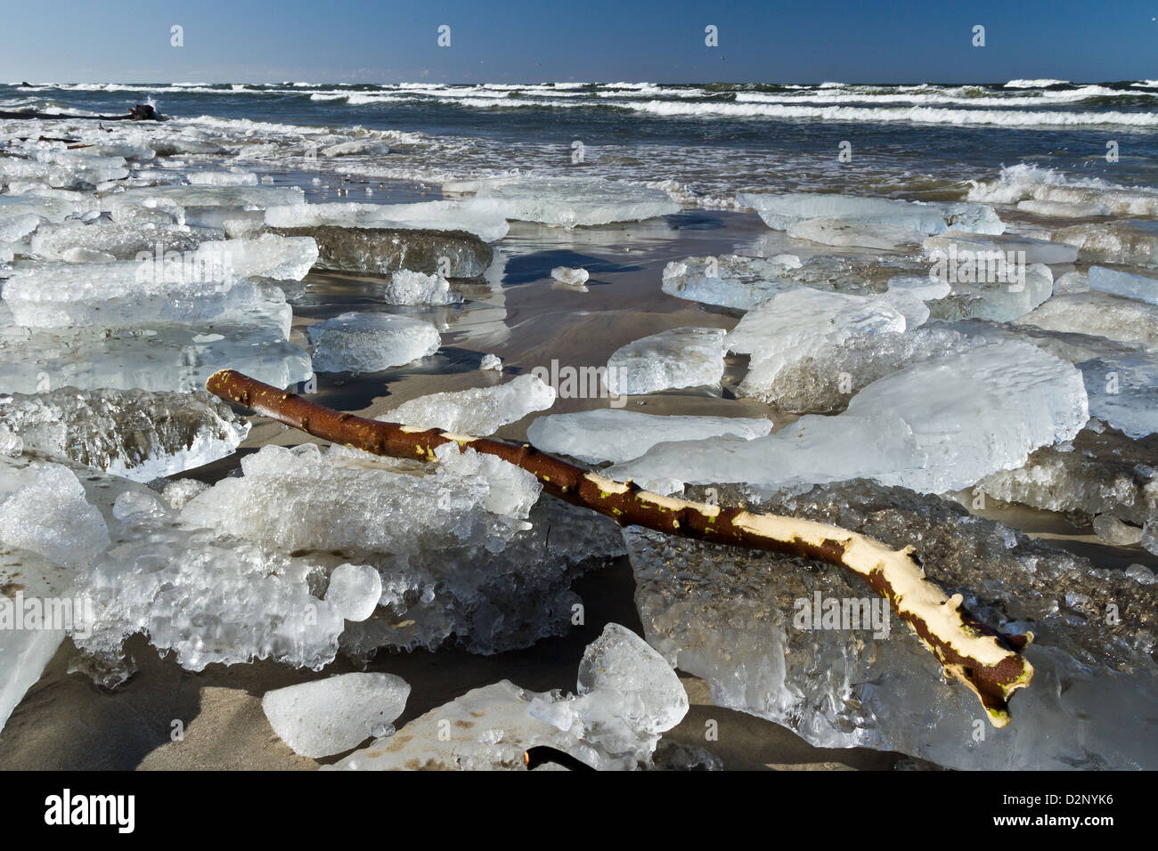Horizontal shot of frozen sea and floe on the beach Stock Photo