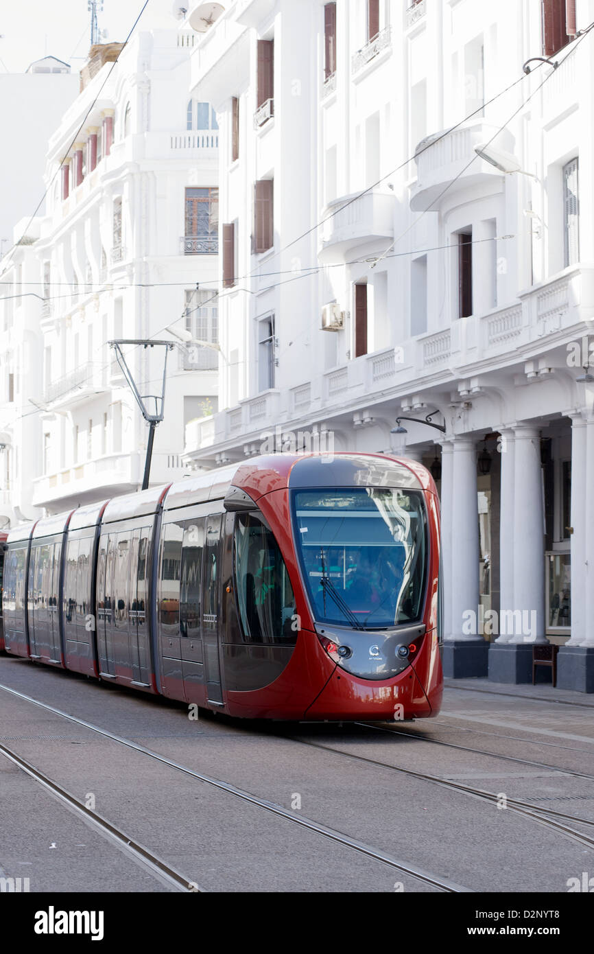 Tram on the streets of Casablanca, Morocco Stock Photo