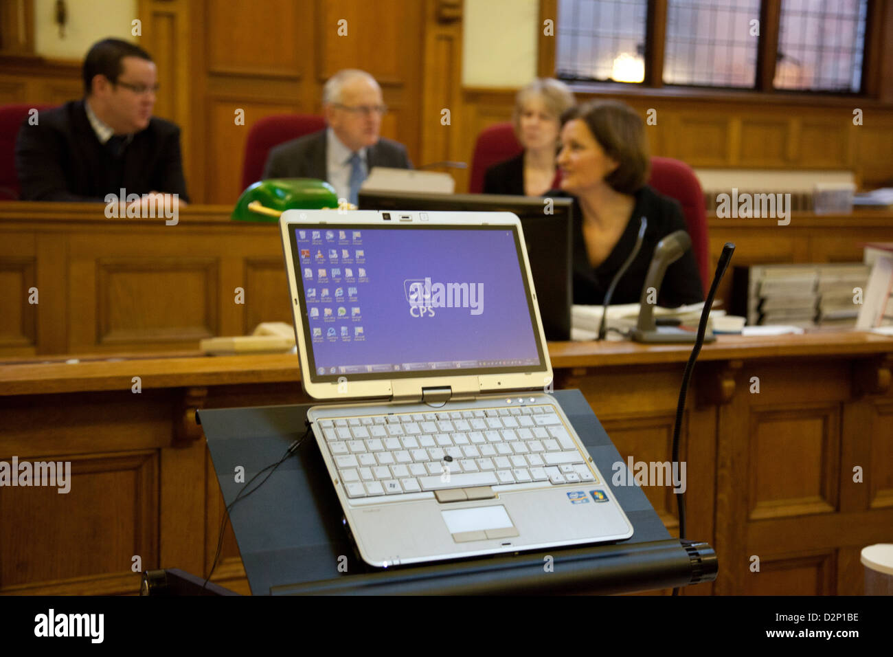 Photo which illustrates the use of technology inside court, in particular a tablet. Pictures is Maidstone Magistrates in Kent Stock Photo