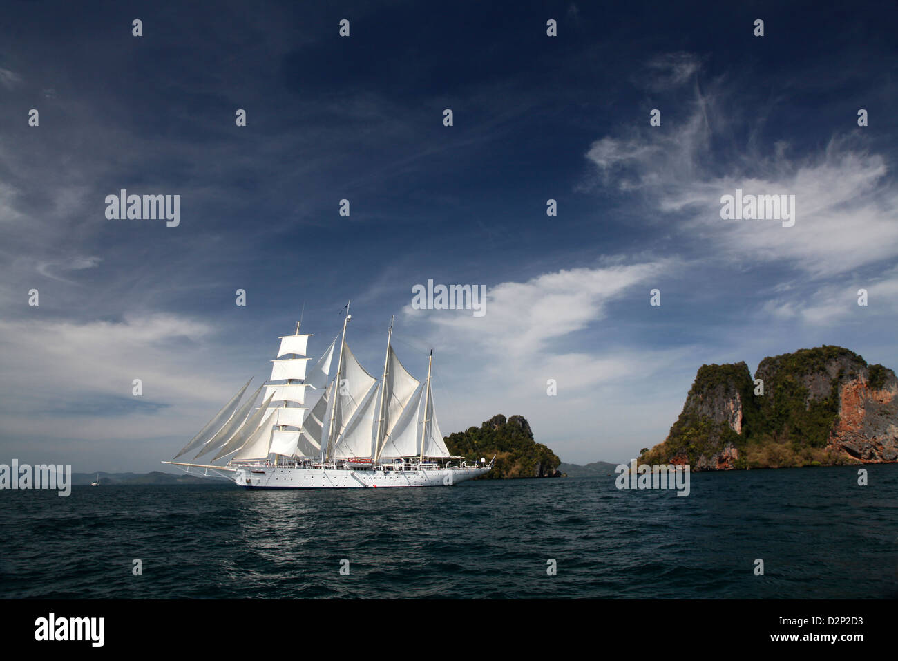 A sailing ship under full sail in the Andaman Sea, Thailand Stock Photo