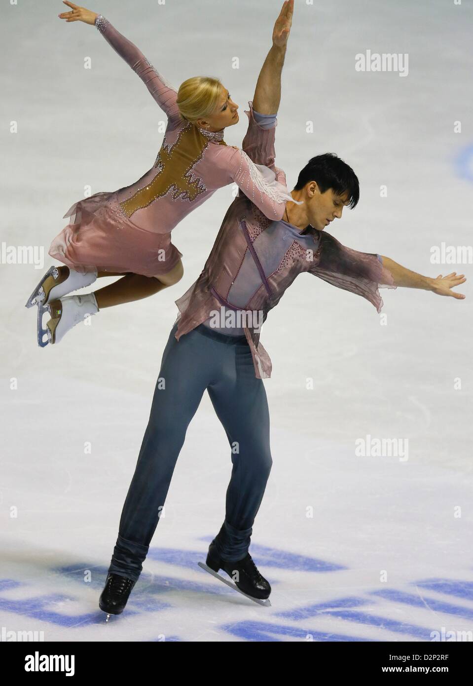 Jan. 25, 2013 - Zagreb, Croatia - European figure skating championships, Zagreb 2013...Pictured: gold medalists of Zagreb 2013 championship Tatiana Volosozhar and Maxim Trankov  (Credit Image: © Andrei Golovanov - Sergei Kivrin/PhotoXpress/ZUMAPRESS.com) Stock Photo