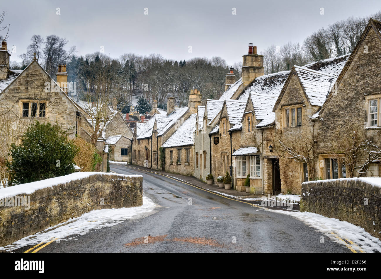 Winter Snow Scene Of The Picturesque Village Of Castle Combe Cotswolds 