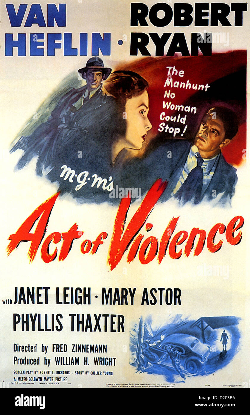 ACT OF VIOLENCE Poster for 1949 MGM film with Robert Ryan, Van Heflin, Janet Leigh and Mary Astor Stock Photo