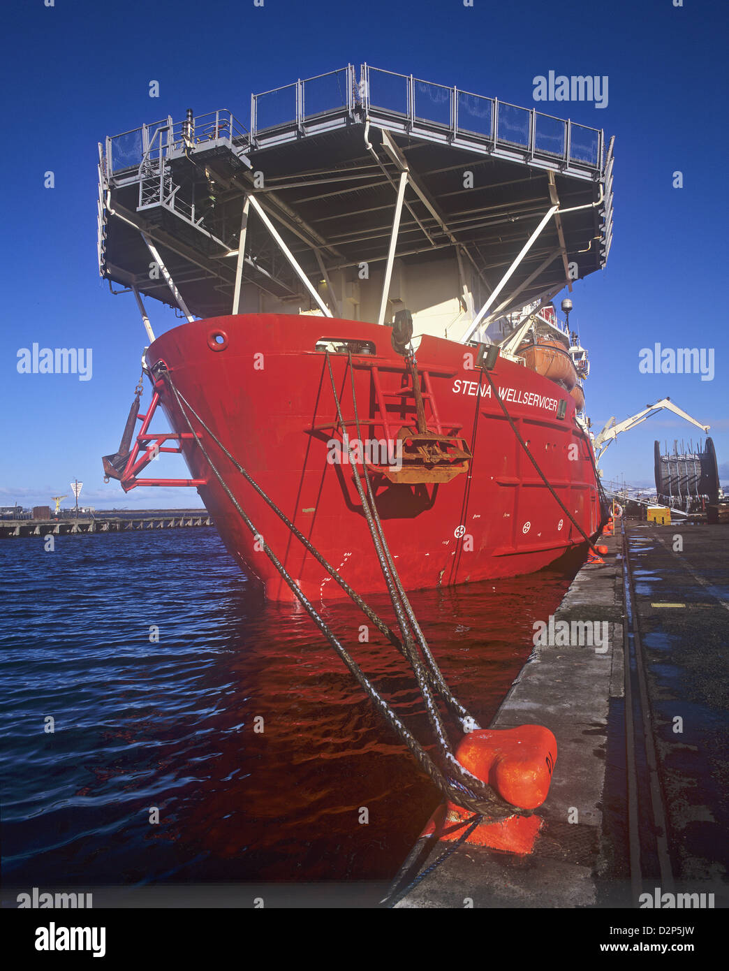 Oil-rig support vessel with large helideck in Aberdeen Harbour ...