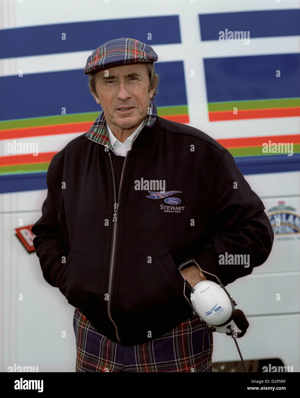 Sir Jackie Stewart in the paddock at Silverstone racing circuit in Northhamptonshire Stock Photo