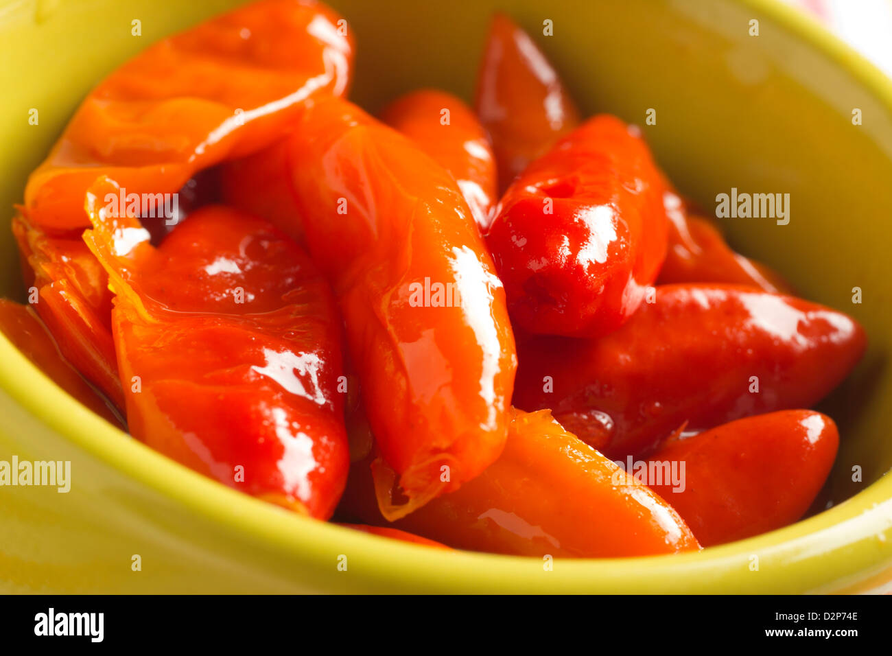 Aji Picante, tiny red Mexican pickled peppers Stock Photo