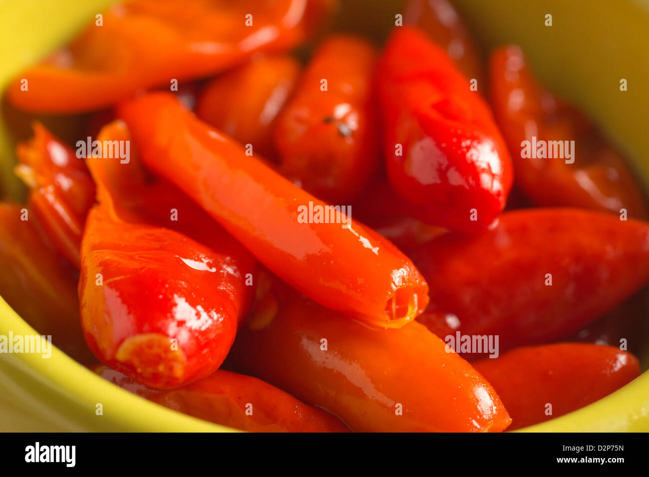 Aji Picante, tiny red Mexican pickled peppers Stock Photo