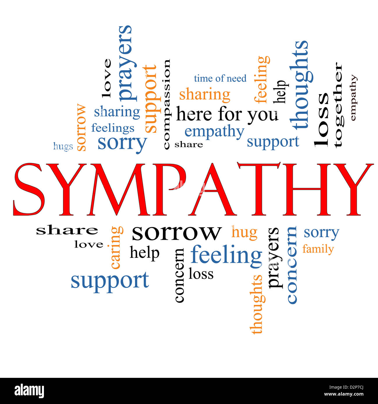 Sympathy Word Cloud Concept with great terms such as sorrow, feelings, loss, support, prayers, thoughts and more. Stock Photo