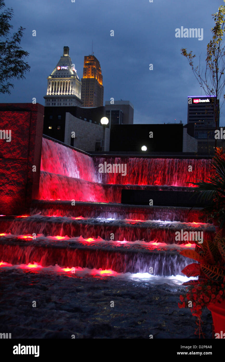 fountains at The Banks park downtown Cincinnati Ohio reds baseball river entertainment  Great American Ballpark stadium Stock Photo