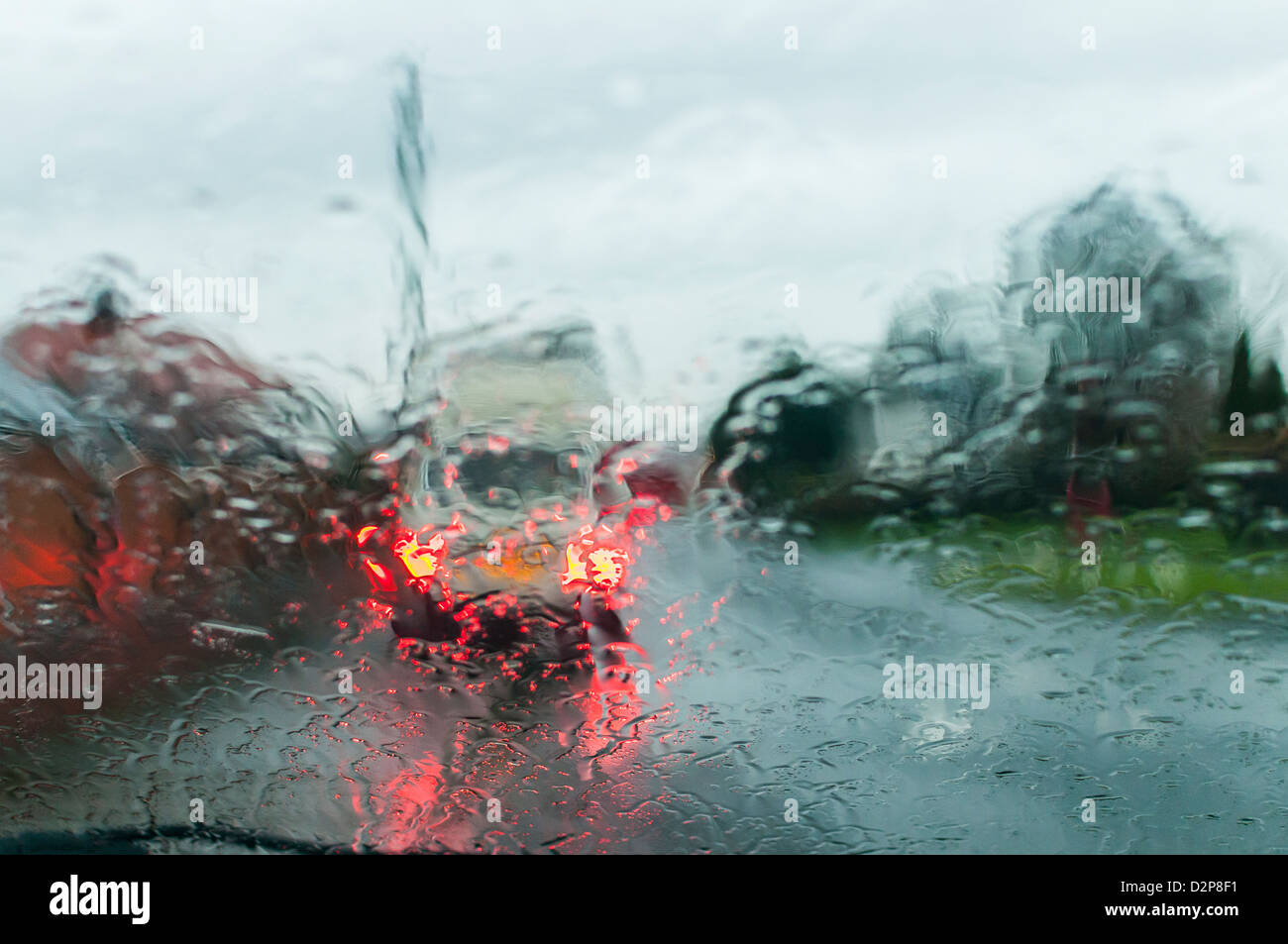 car windscreen wet weather poor driving conditions lancashire england uk europe driving poor visibility poor visibility braking Stock Photo