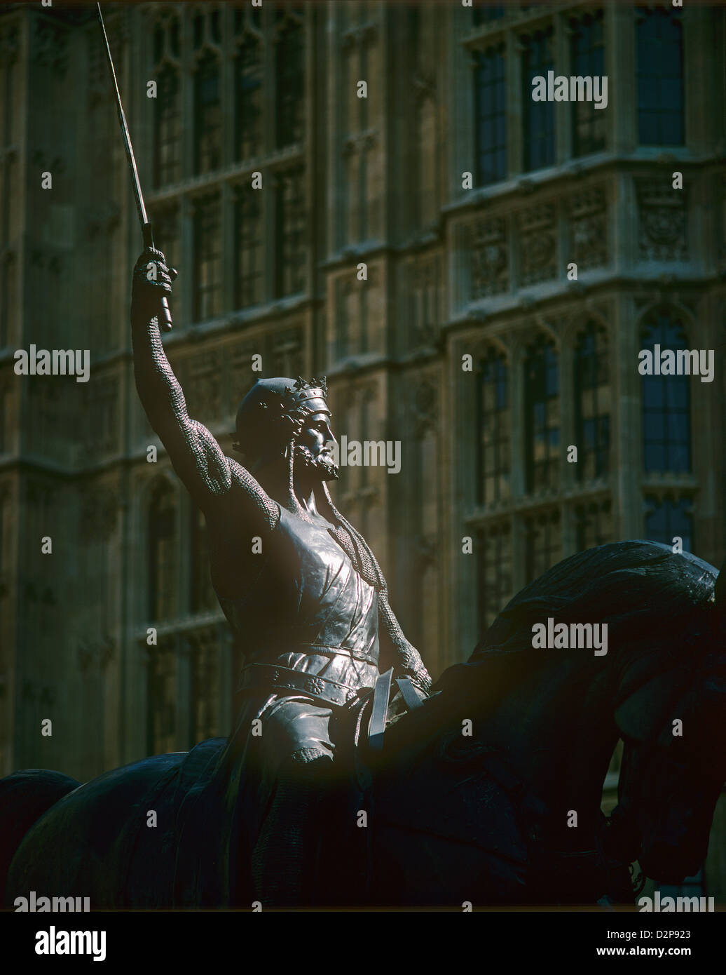 Statue of King Richard Lionheart on horseback outside Westminster Palace London, England Stock Photo