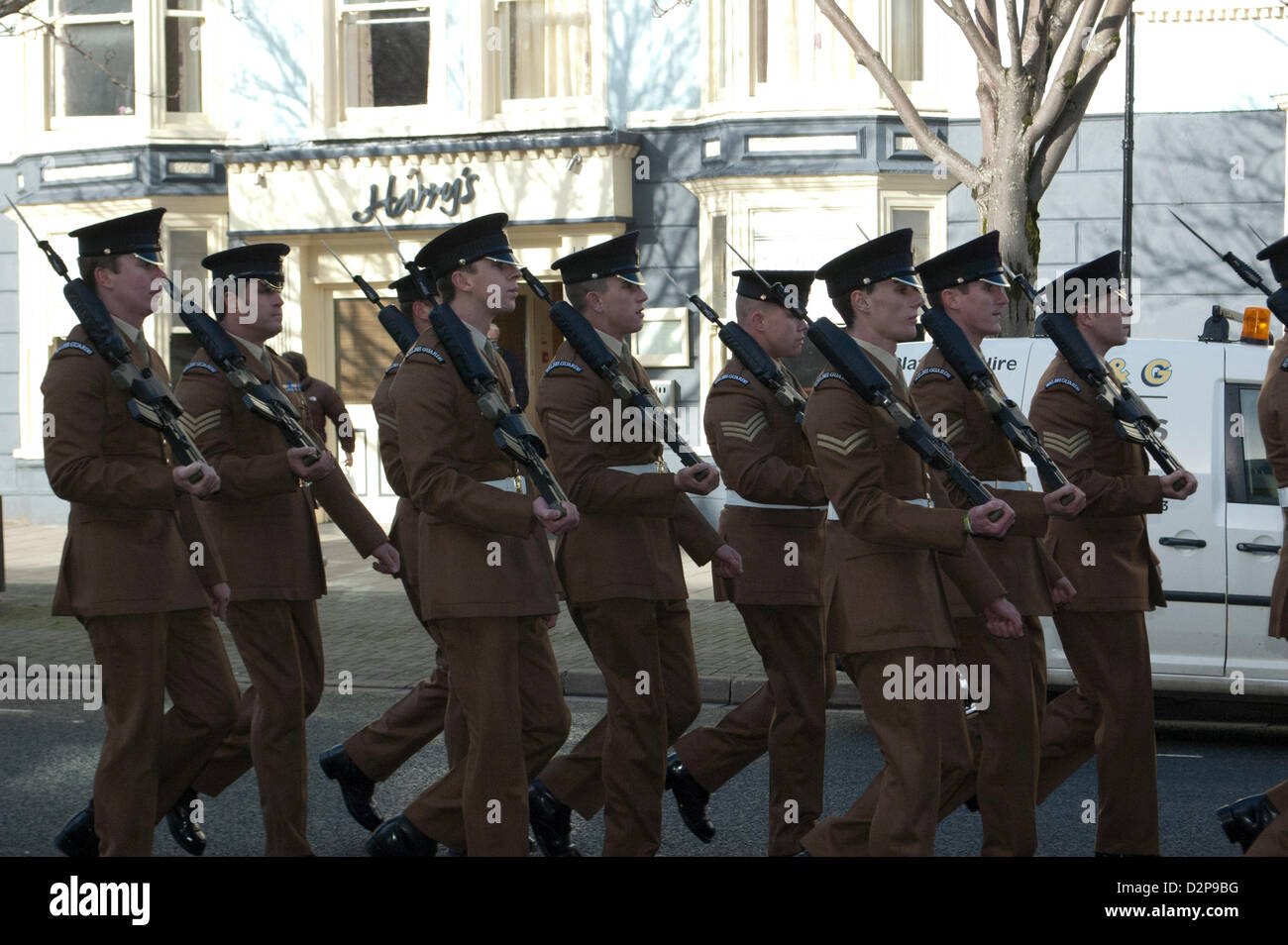 Aberystwyth, UK. 30th Jan, 2013. Soldiers from Prince of Wales' Company, 1st Battalion Welsh Guards, parade through Aberystwyth. Credit: Barry Watkins/Alamy Live News Stock Photo