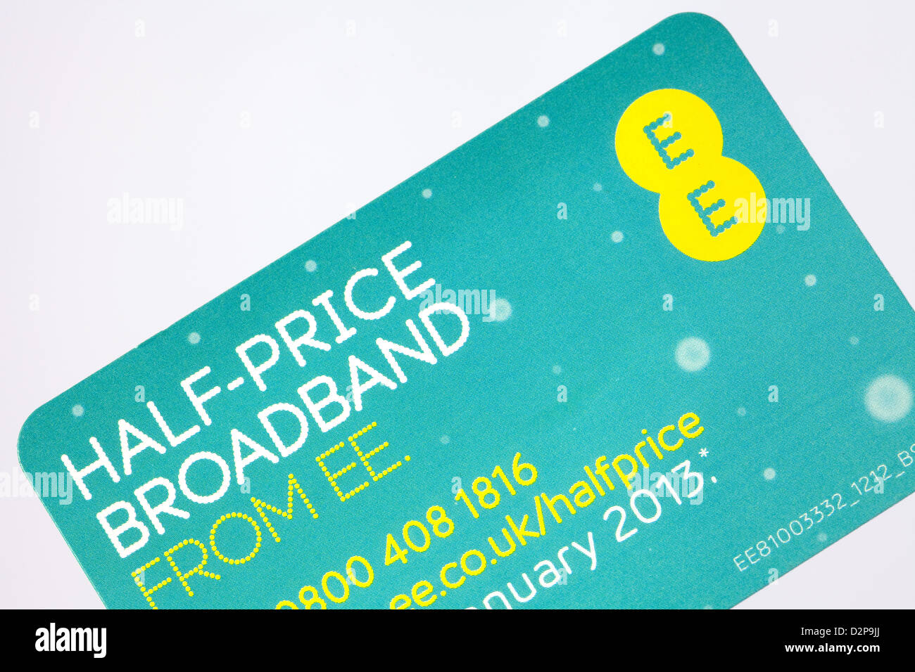 A card advertising broadband from the mobile phone network provider EE previously Orange + T