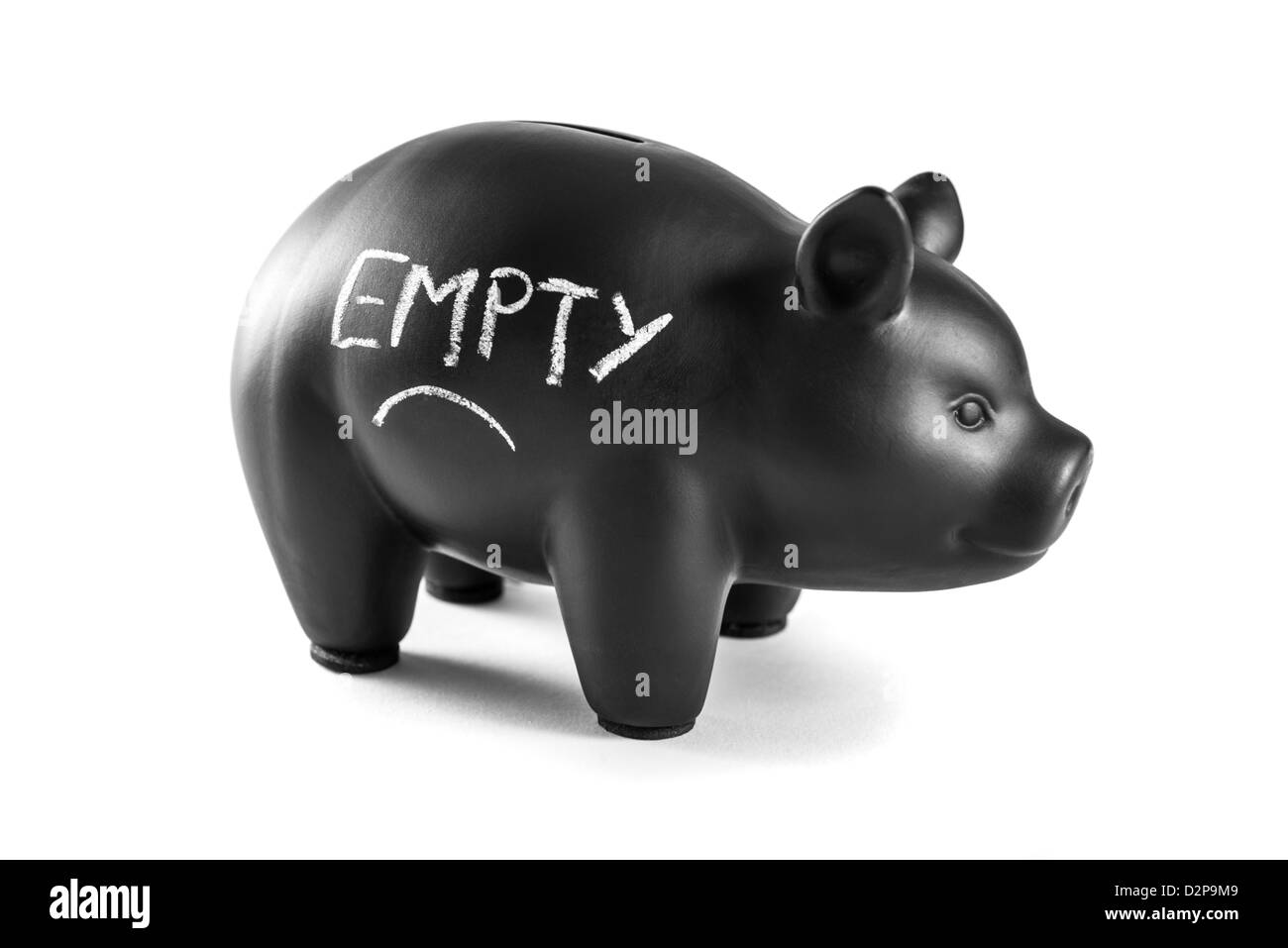 Black piggy bank on white background with 'empty' written on it Stock ...