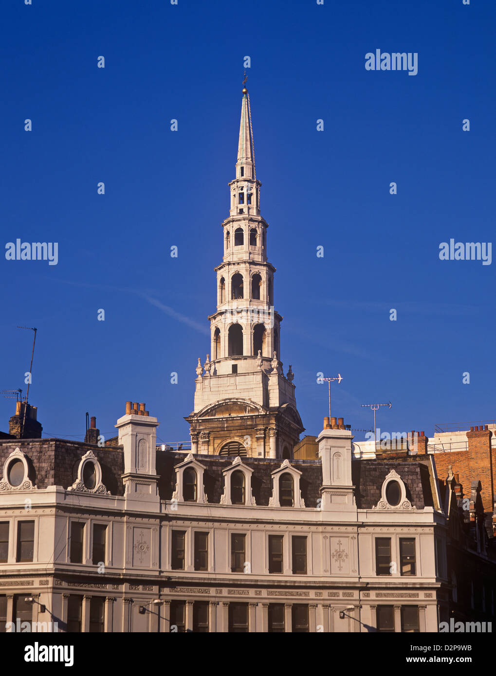 The steeple of St Bride's Church, Fleet Street, London. A masterpiece by the architect Christopher Wren. Stock Photo