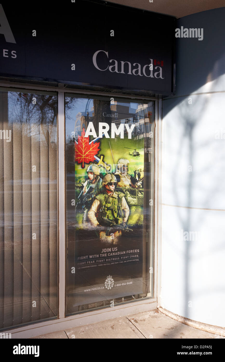 canadian army poster in window of armed forces recruiting office haultain building Saskatoon Saskatchewan Canada Stock Photo