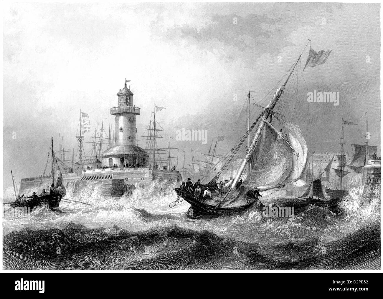An engraving entitled ' Ramsgate ' scanned at high resolution from a book published in 1842 Stock Photo