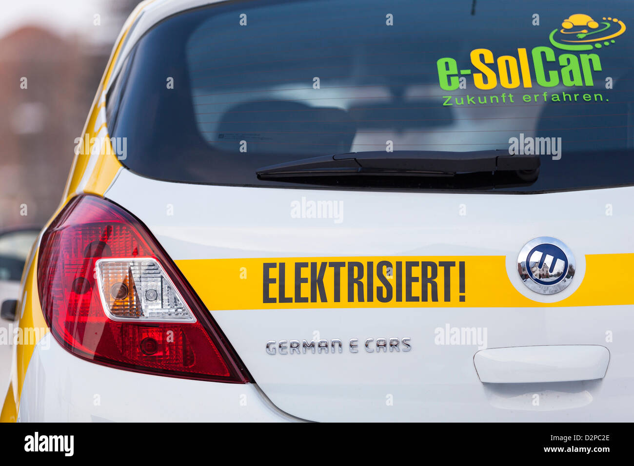 Germany/Brandenburg/Welzow, E-mobilty: CETOS E-Car of lusatian e-SolCar project by Vattenfall, BTU Cottbus and German E-Cars, 25 Jan 2013 Stock Photo