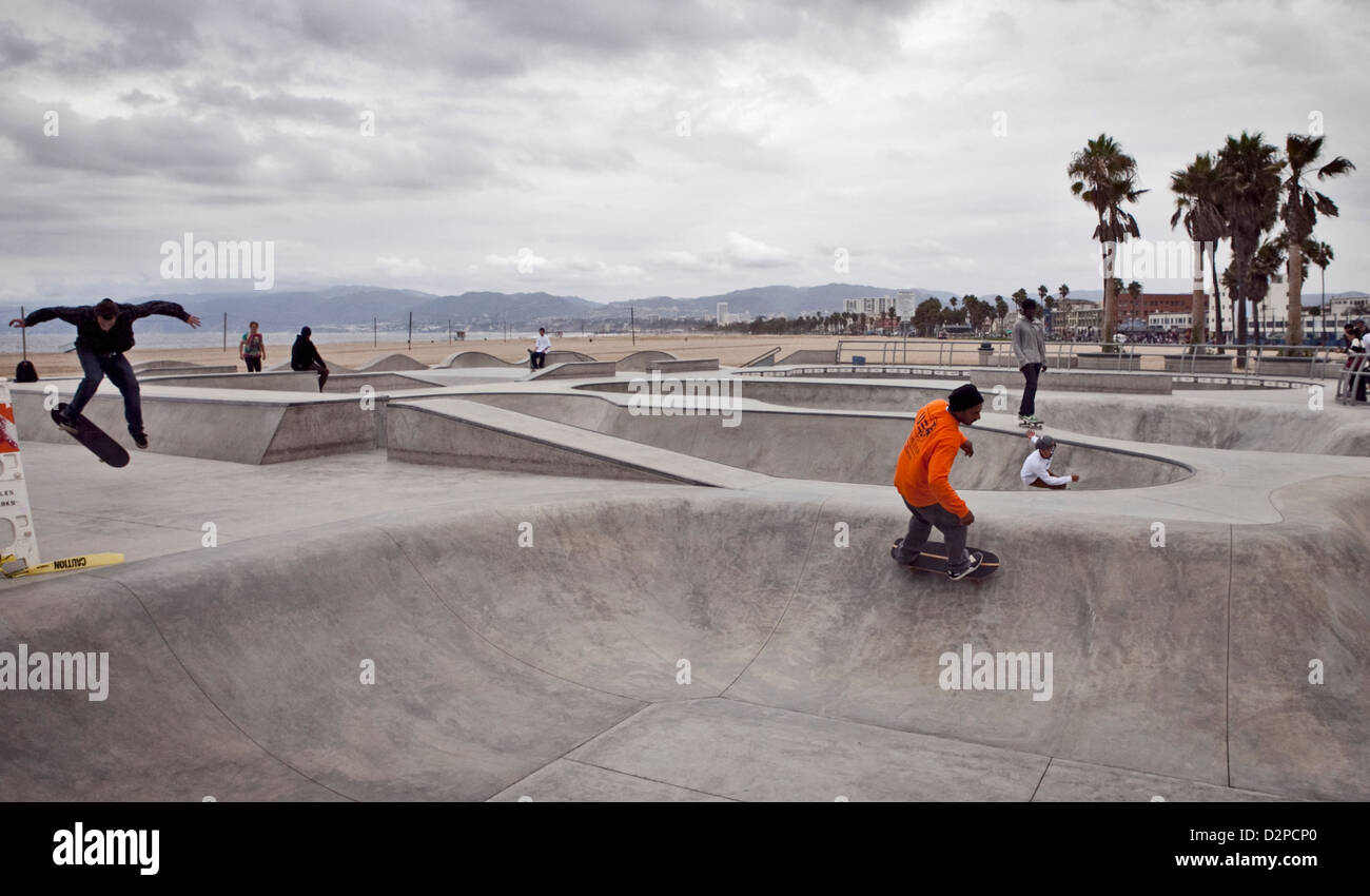 Skateboarders At The Skate Park At Venice Beach Los Angeles Usa Stock