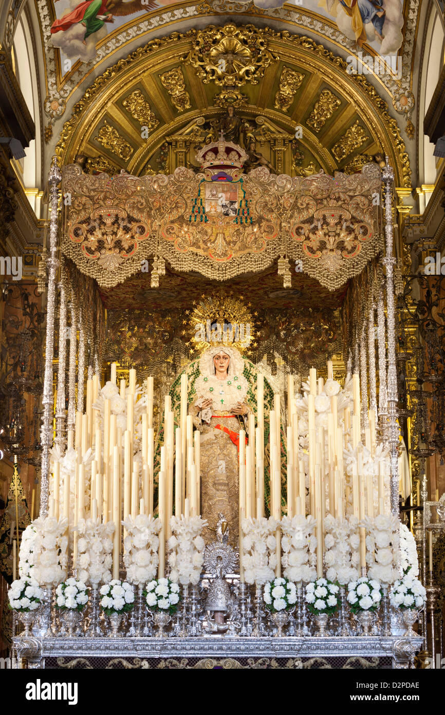 Float (pasos) of Virgin Mary carried during Semana Santa (Holy Week) Stock Photo