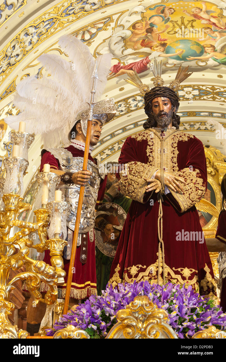 Detail of float (pasos) with scene from Christ's Passion carried during Semana Santa (Holy Week) Stock Photo
