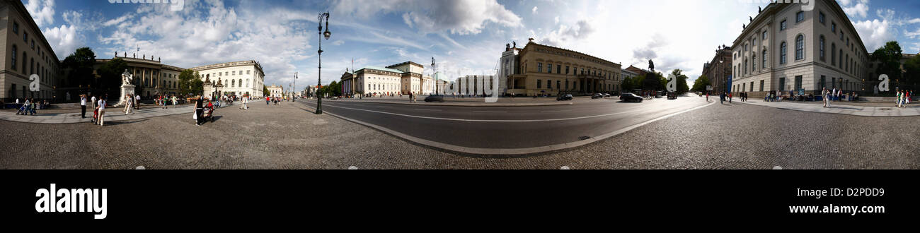 400 degree panorama: Boulevard Unter den Linden and Humboldt University, Berlin-Mitte Stock Photo