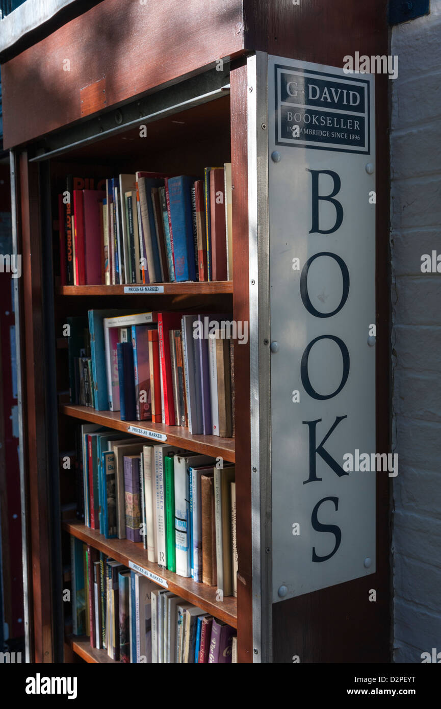 A secondhand book stand at David's St Edwards Passage Cambridge UK with books for sale