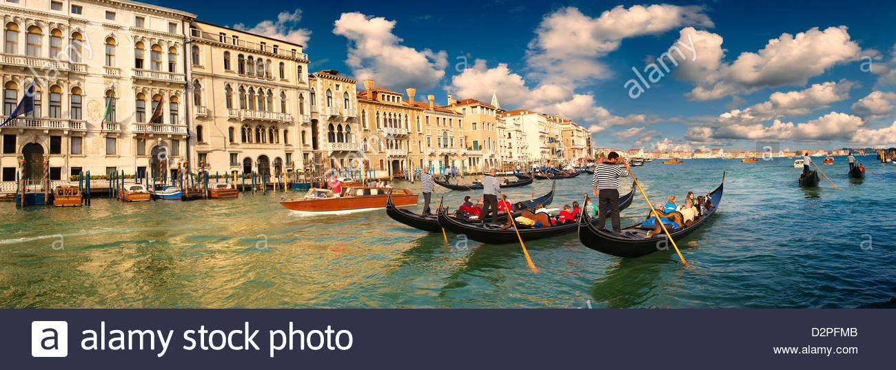 Panoramic of Gondolas on the Grand Canal, Venice, Italy Stock Photo - Alamy