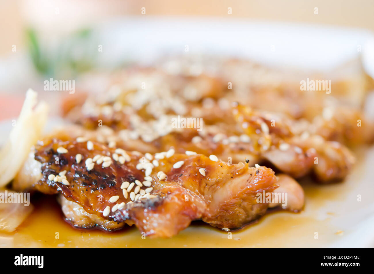 Japanese style Food, Teriyaki Chicken on plate . Stock Photo