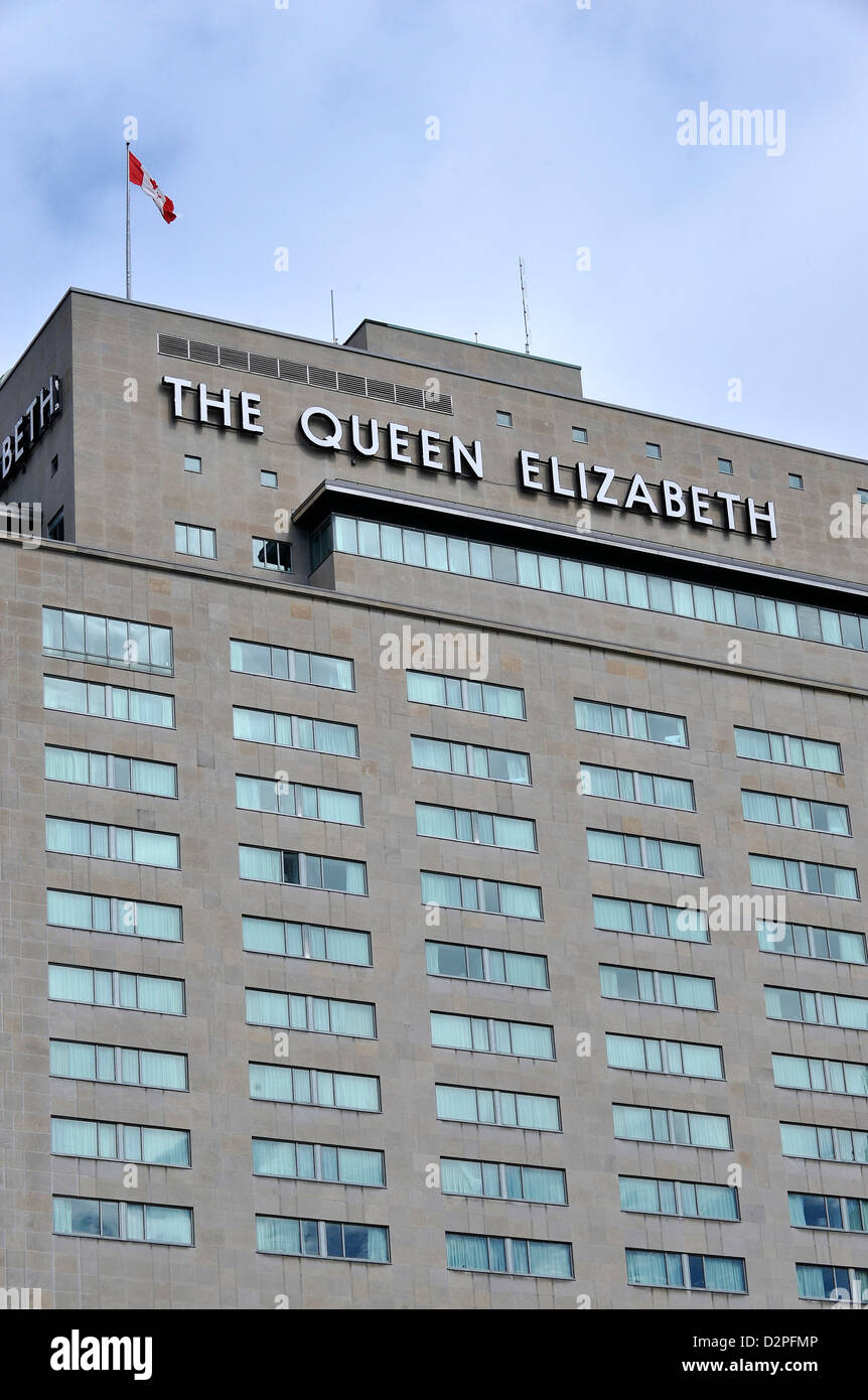 The logo of the Fairmont The Queen Elizabeth Hotel, in Montreal, Canada Stock Photo