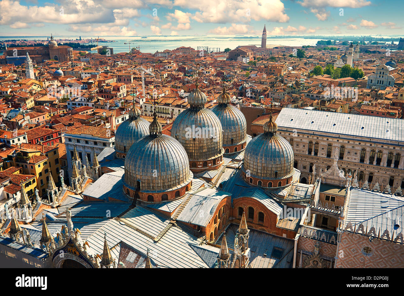 Arial view of St Mark's Basilica & Doges Palace, Venice Italy Stock Photo
