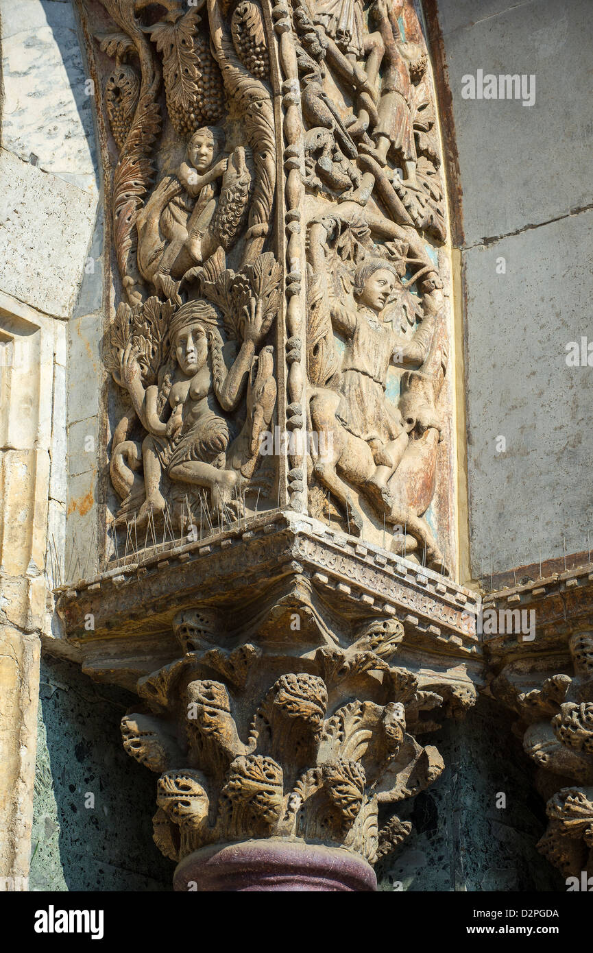 Medieval Sculptures from the facade of St Mark's Basilica, Venice, Italy Stock Photo