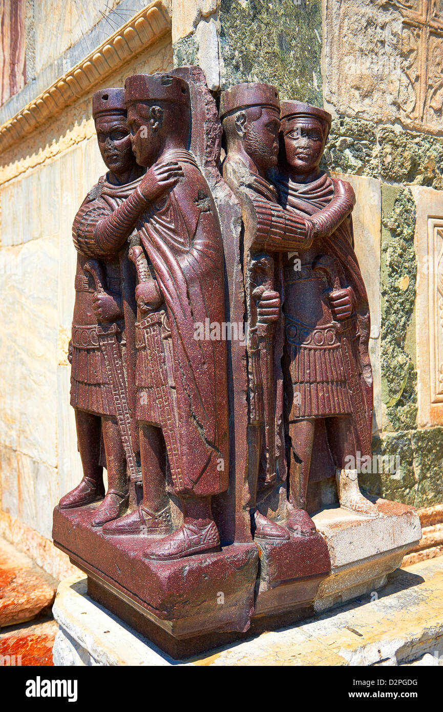 The Tetrach Statues showing the Emperor Diocletian and his co Emperor Maximian , st Mark's Basilica Venice Stock Photo