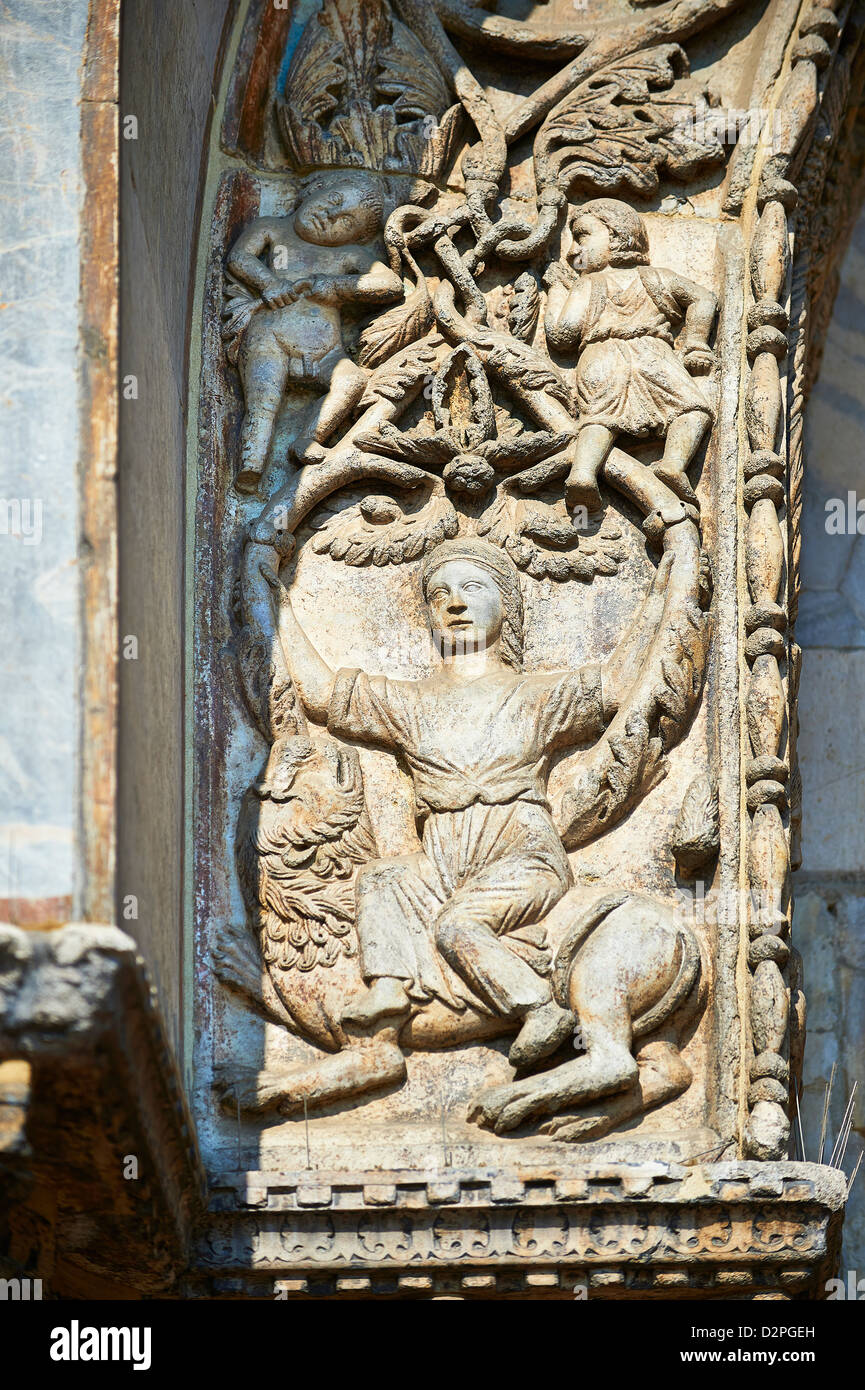 Medieval Sculptures from the facade of St Mark's Basilica, Venice, Italy Stock Photo