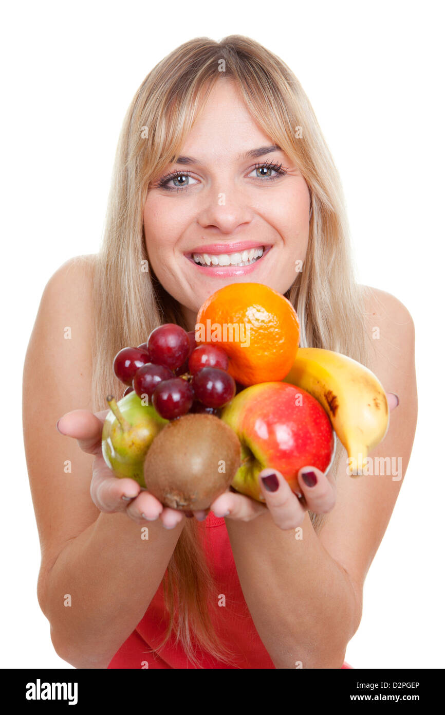 woman with healthy fresh fruit diet Stock Photo - Alamy