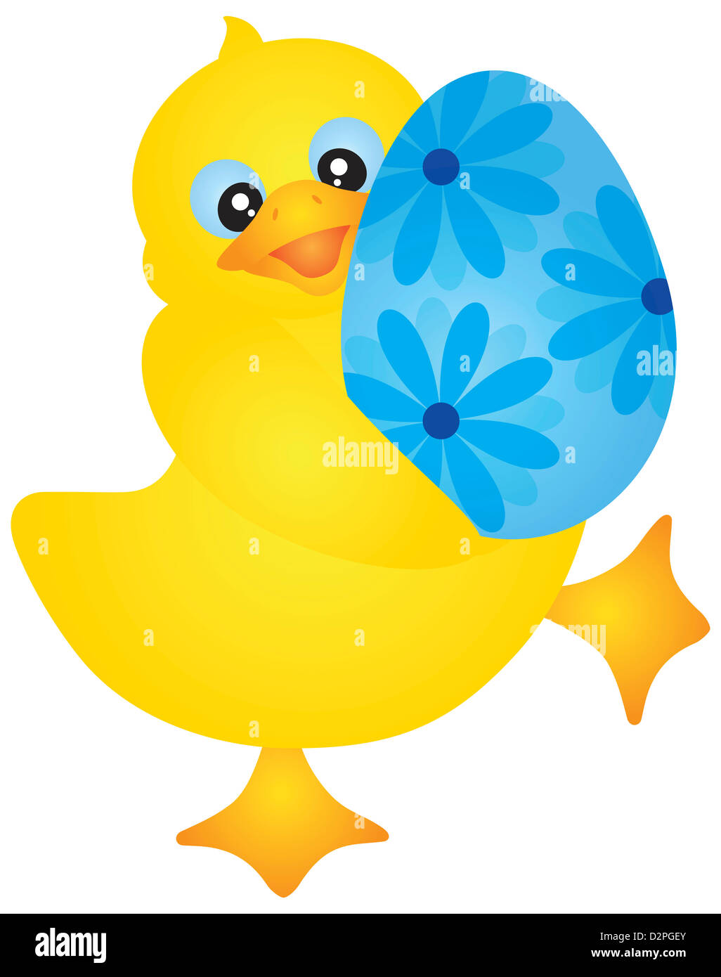 Yellow Duckie Carrying an Happy Easter Day Egg with Floral Pattern Isolated on White Background Illustration Stock Photo