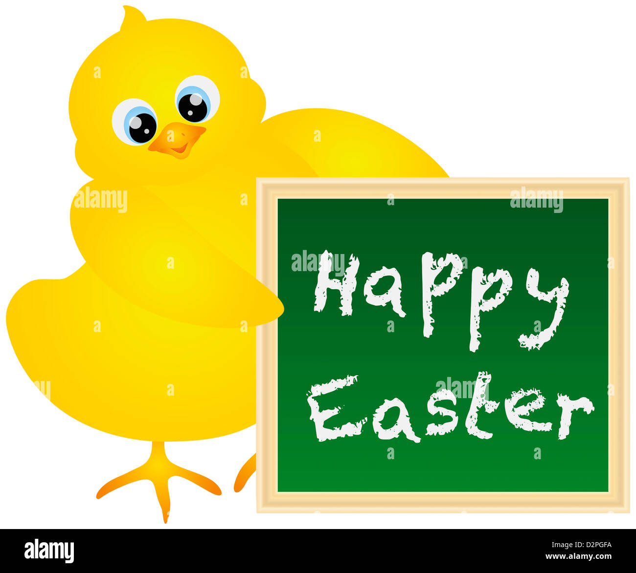 Yellow Chick Holding a Chalkboard with Happy Easter Text Isolated on ...