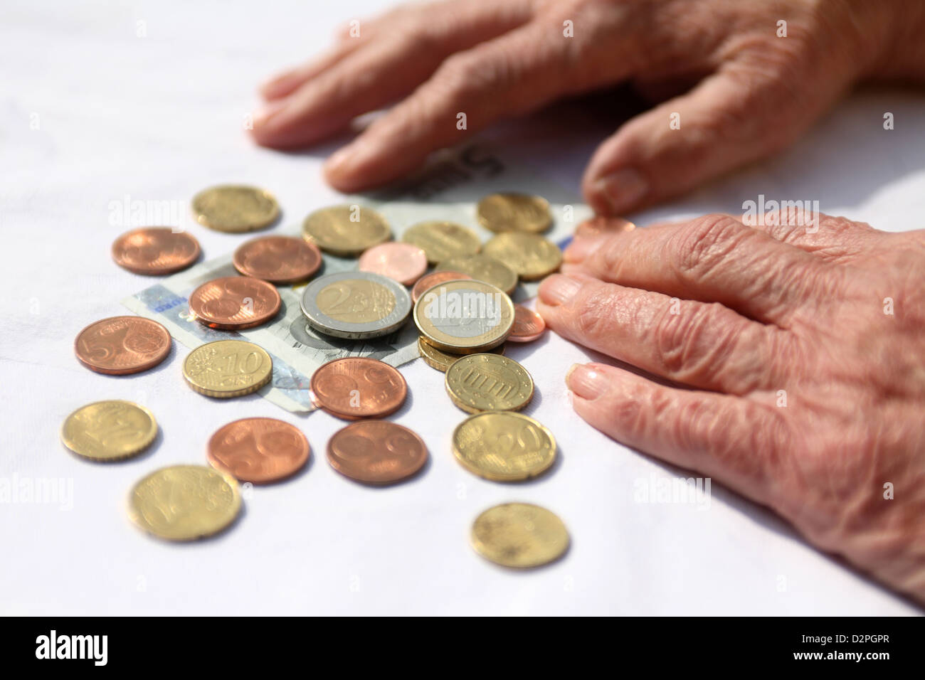 Berlin, Germany, the hands are a pensioner on money Stock Photo