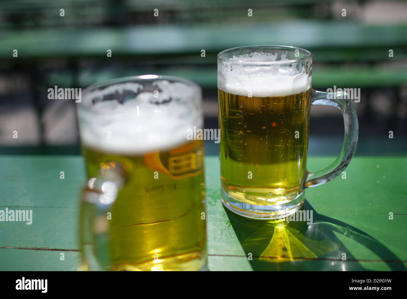 Munich, Germany, two glasses of beer in the beer garden Stock Photo Alamy
