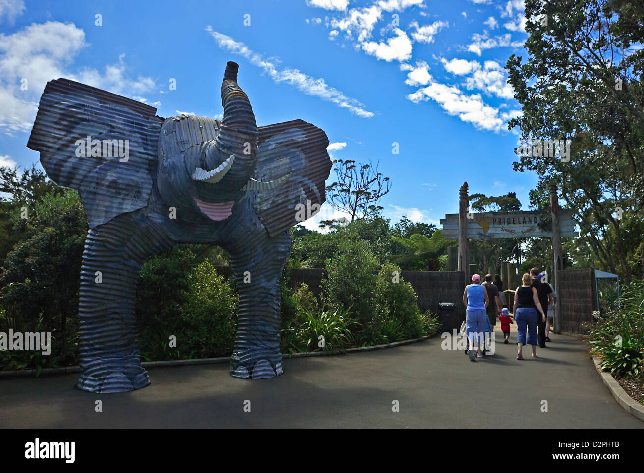 Corrugated Iron Elephant at the entrance of the Auckland Zoo, Auckland, North Island, New Zealand. Stock Photo