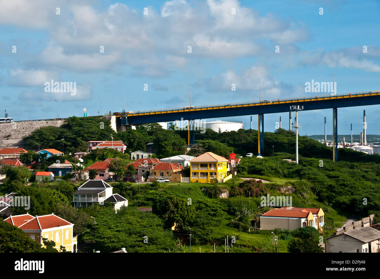 Queen Juliana Bridge carries traffic across St. Anna Bay channel at Willemstad, Curacao Stock Photo