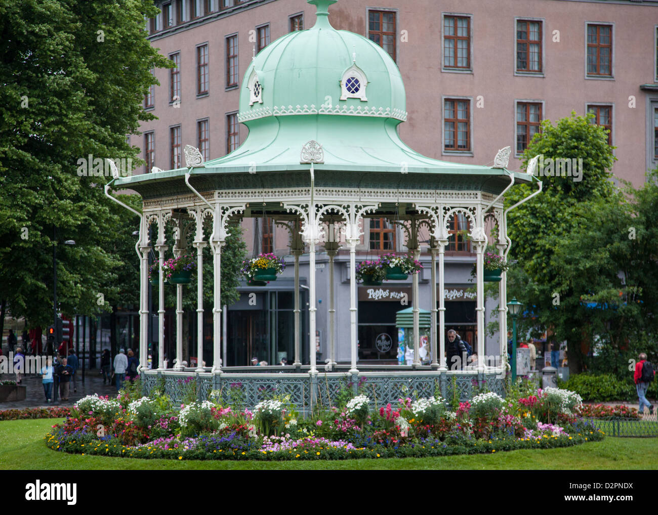 Gazebo in Bergen Norway.  Established in 1070, Bergen is on the west coast of Norway. Stock Photo